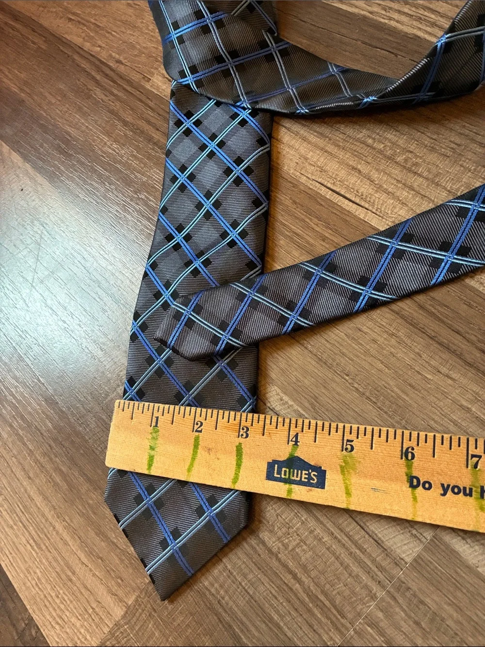 croft & barrow Black Tie with Blue Windowpane Plaid- Silk blend
